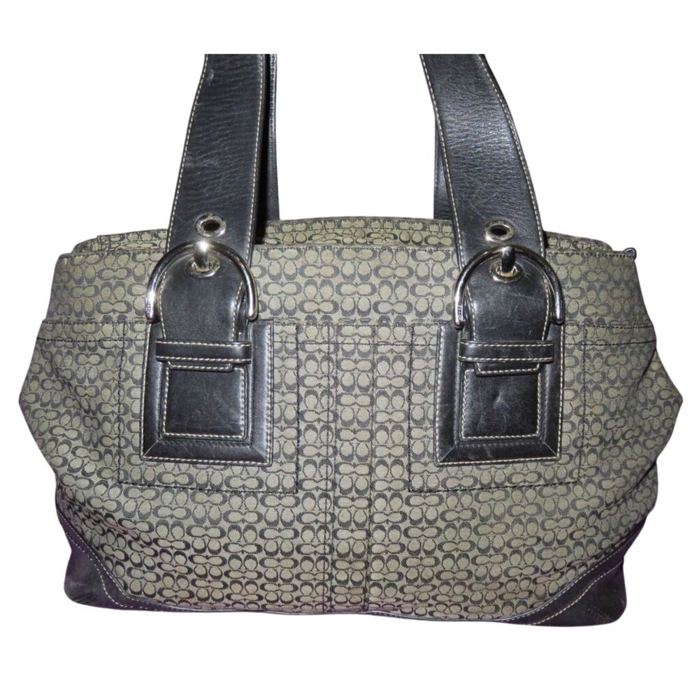 Coach 2008 Y2K Soho Black & Gray Jacquard Signature Satchel Tote Bag F10928